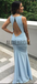 Pale Blue Jersey Open Back Mermaid Bridesmaid Dresses, AB4013