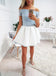 Pale Blue Lace Ivory Satin Off Shoulder Short Sleeve Homecoming Dresses,BD0061