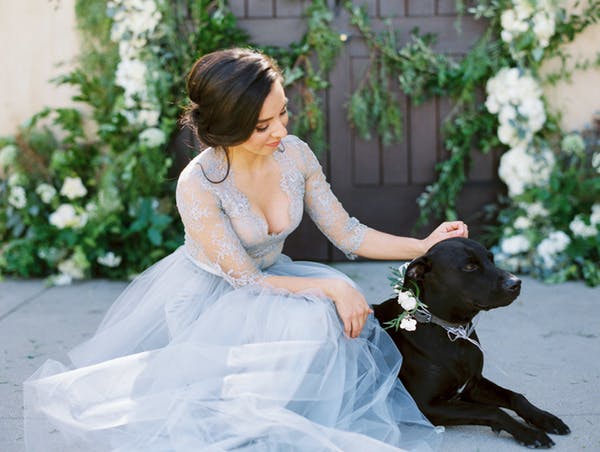 Pale Blue Lace Tulle Half  Sleeve A-line Wedding Dresses,AB0220