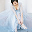 Pale Blue Lace Tulle Half  Sleeve A-line Wedding Dresses,AB0220