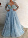 Pale Blue Unique Bottom Sweetheart Elegant Formal Party Prom Dresses With Sleeves ,PD00107