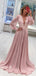 Pink Chiffon Long Sleeve Applique A-line Elegant Prom Dresses,PD00204