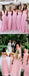 Pink Chiffon Mismatched Charming Fashion Long Bridesmaid Dresses, AB4022