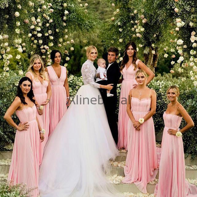 Pink Chiffon Mismatched Charming Fashion Long Bridesmaid Dresses, AB4022