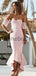 Pink Lace Off Shoulder Sweetheart Mermaid High Low Bridesmaid Dresses, AB4097