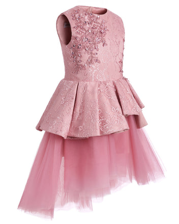 Pink Lace Tulle High Low Ruffles Cute Flower Girl Dresses , FGS051