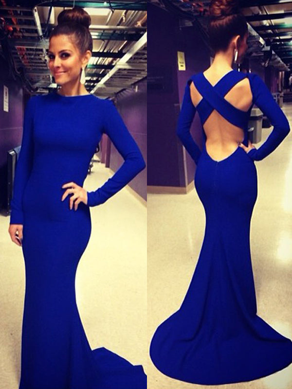 Popular Royal Blue Mermaid Sexy Pretty Open Back Unique Style Prom Dress,PD0133