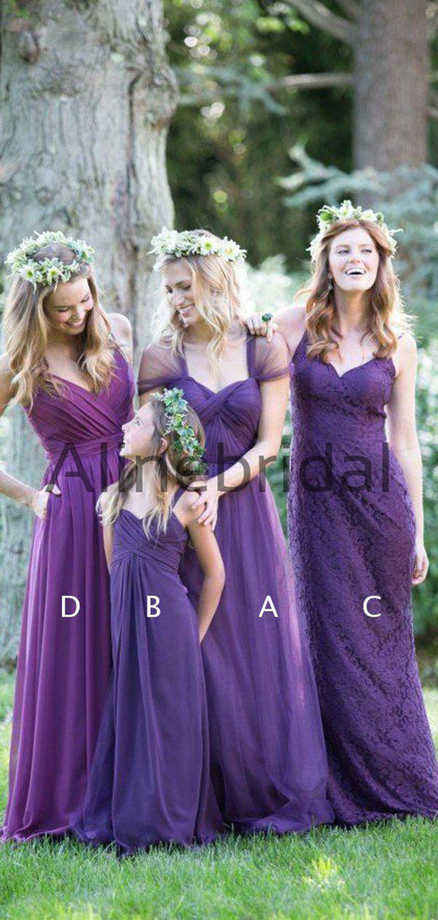 Purple Mismatched Elegant Convertible Long Bridesmaid Dresses , AB4042