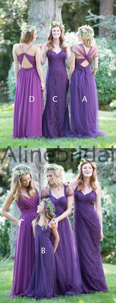 Purple Mismatched Elegant Convertible Long Bridesmaid Dresses , AB4042