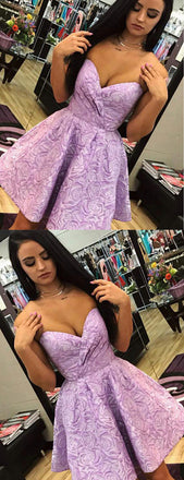 Purple Rose Floral Satin Sweetheart Strapless Homecoming Dresses,HD0051