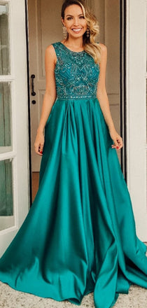 Royal Blue Satin Beading Sleeveless Charming Prom Dresses, PD00279