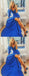 Royal Blue Unique One Shoulder Long Sleeve With Slit Prom Dresses,PD00321