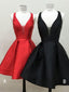 Satin Sleeveless Open Back V-neck Simple Homecoming Dresses,HD0056