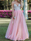 Silver Beading Pink Tulle Spaghetti Strap Backless Prom Dresses,PD00293