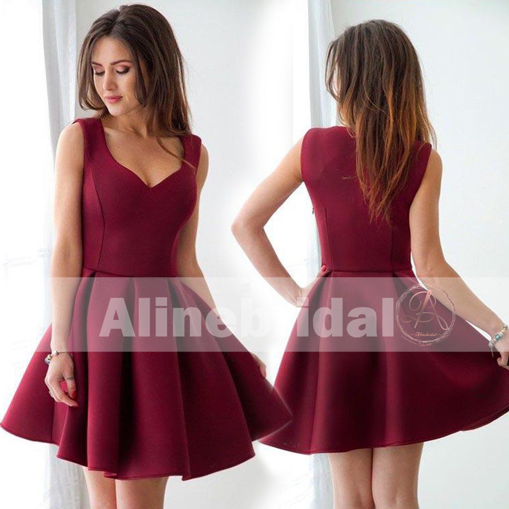 Simple Cheap Burgundy Mini Sleeveless Sweet-16 Homecoming Dresses ,BD00225