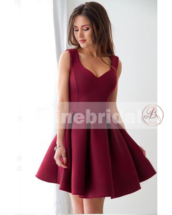 Simple Cheap Burgundy Mini Sleeveless Sweet-16 Homecoming Dresses ,BD00225