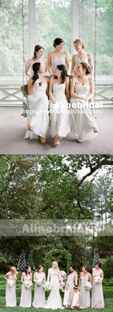 Simple Ivory Chiffon Sweetheart Strapless Long Bridesmaid Dresses , AB1221