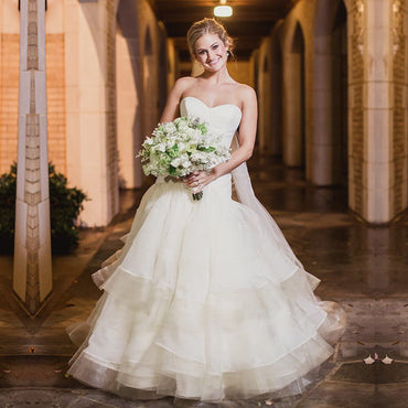 Simple Ivory Organza Sweetheart Strapless Tiered Wedding Dresses, AB1168
