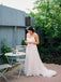 Simple Lace Tulle Backless Spaghetti Strap Long A-line Beach Wedding Dresses , WD0002