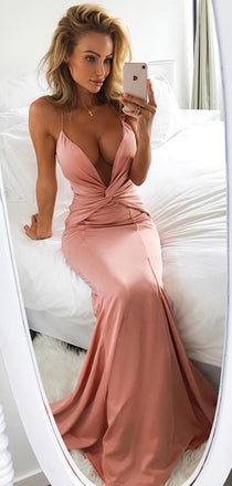 Simple Peach Spaghetti Strap Halter Sexy Mermaid Prom Dresses,PD00338