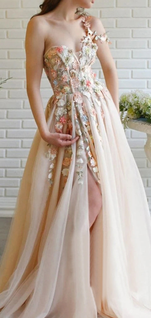 A Line Single Shoulder Sweetheart Neckline Prom Dresses PD1047