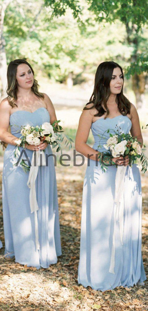 Sky Blue Chiffon Strapless A-line Long Cheap Bridesmaid Dresses , AB4121