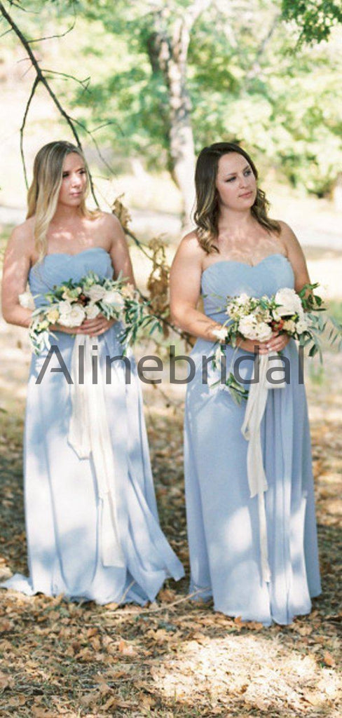 Sky Blue Chiffon Strapless A-line Long Cheap Bridesmaid Dresses , AB4121