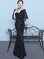 Sparkly Beading Black Lace With Shawl Mermaid Formal Party Prom Dresses,PD00017