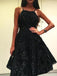 Sparkly Black Beading Lace Spaghetti Strap Backless Homecoming Dresses,HD0062