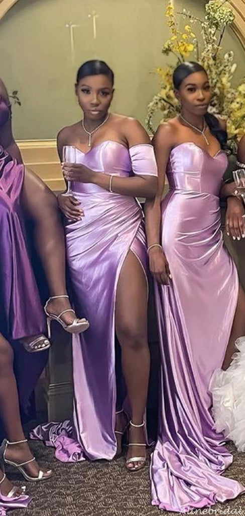 Sexy Lilac Lavender Purple Sweetheart Strapless Side Slit Long Cheap Bridesmaid Dress, BD3004