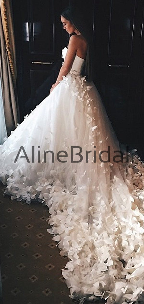 Sweetheart Strapless Ball Gown Butterfly Applique With Train Wedding Dresses, AB1545