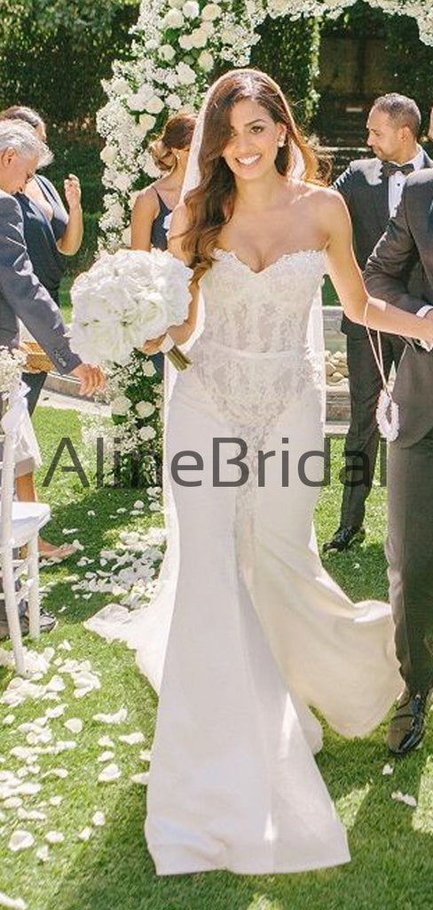 Sweetheart Strapless Lace Ivory Chiffon Mermiad Train Wedding Dresses , AB1531