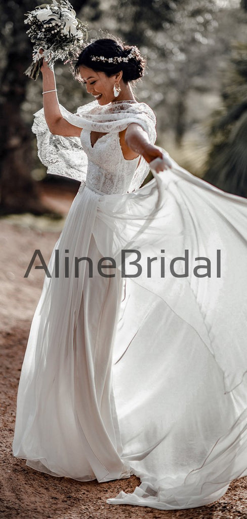 Two Piece Convertible Lace Chiffon Beach Wedding Dresses, AB1572