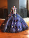 Unique Gorgeous Navy Applique High Neck Princess Flower Girl Dresses, FGS053