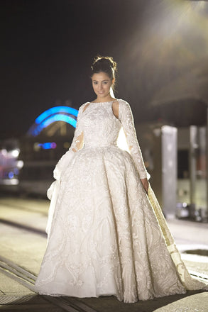 Unique Style Gorgeous Applique Beaded Open Back Long Sleeve Ball Gown Wedding Dresses, WD164