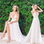 V-neck Spaghetti Strap Ivory Lace Chiffon Long Sexy Backless Beach Wedding Party Dresses, WD0105