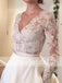 Vintage Lace Top Ivory Satin Long Sleeves Wedding Dresses With Pockets, AB1151