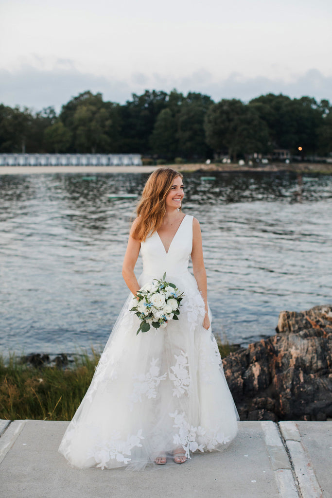 Vintage Off White Lace Tulle Backless V-neck A-line Wedding Dresses, AB1172-W