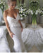 White Sequin Applique Strapless Mermaid Train Wedding Dresses , AB1523