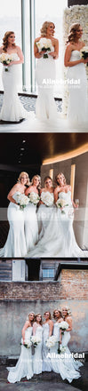White Sweetheart Strapless Mermaid Simple Cheap Bridesmaid Dresses, AB1224