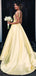 Yellow Satin V-neck V-back Sleeveless Elegant Prom Dresses,PD00331
