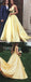 Yellow Satin V-neck V-back Sleeveless Elegant Prom Dresses,PD00331