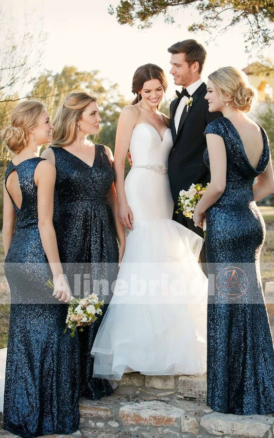 Popular Mismatched Dark Navy Sequins Mermaid  Bridesmaid Dresses. AB1201