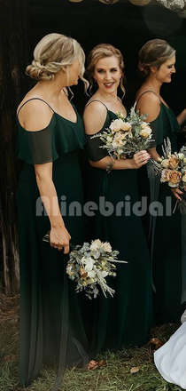 Colorful V-neck Spaghetti Strap Off Shoulder Chiffon Long Bridesmaid Dress, BD3031