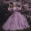 Elegant Lavender V-neck Half-sleeve Tulle A-line Long Prom Dress, PD3225