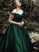 Emerald Green Off-shoulder Lace Top A-line Long Prom Dress, PD3151