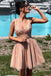 Elegant Dusty Pink Lace Applique Tulle A Line Short Homecoming Dress, BTW277