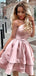 One Shoulder Dusty Rose Backless Satin A Line Short Homecoming Dress, BTW284