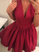 Modern Rose Red V Neck Satin A Line Short Homecoming Dresses, BTW294