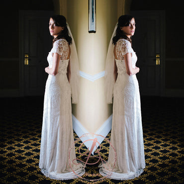 Stunning Gorgeous Beading Lace Square Neck Short Sleeve  Wedding Dresses, AB1120